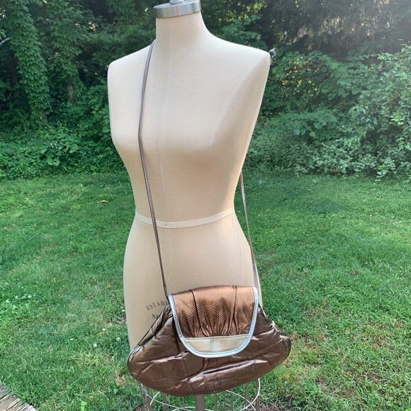 Handbags - Vintage Genuine Metallic Clam-Shape Crossbody Bag